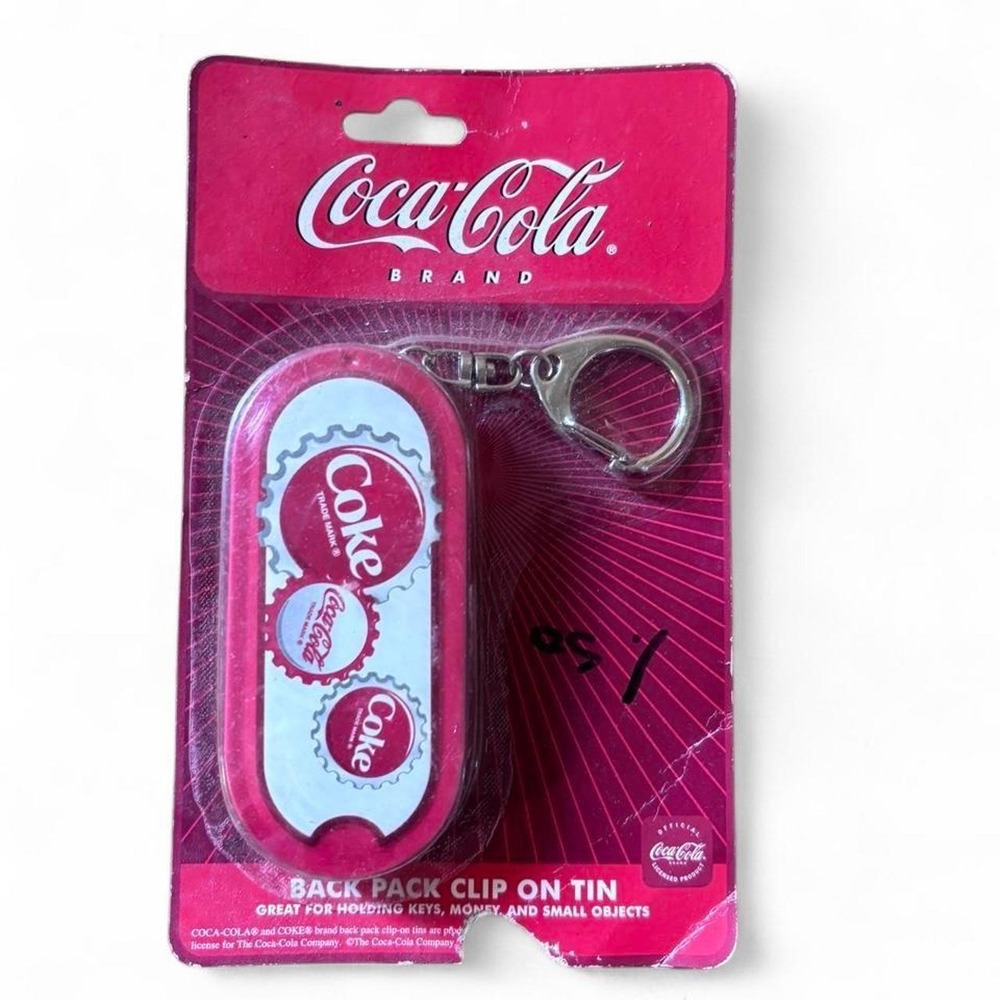 Coca-Cola Vintage Backpack Clip-On Oval Tin Keychain The Tin Box Company Red